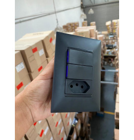 Cj Interruptor Duplo Paralelo + Tomada 4x2 - Pial Plus + Preto 